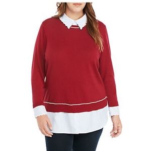 Plus Size Long Sleeve Scallop Neck 2Fer Top